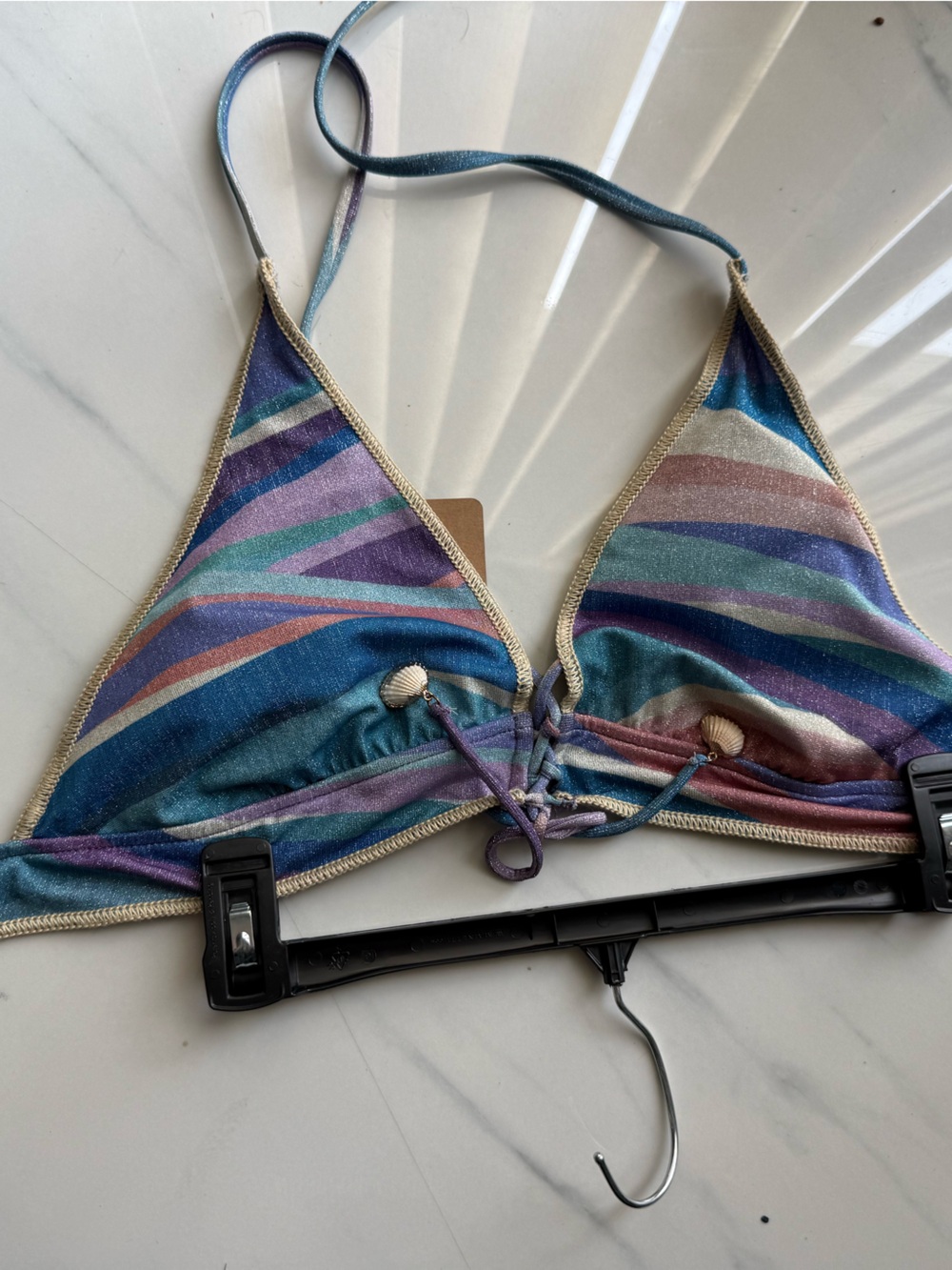 BECCA Multicolor Striped Triangle Bikini Bottoms - Blue/Purple/Teal